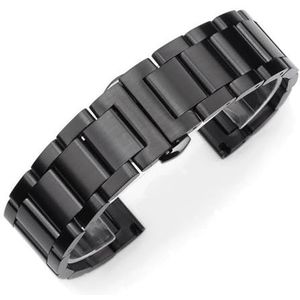LQXHZ Roestvrij Stalen Horlogeband 18 Mm 20 Mm 21 Mm 22 Mm Zwart Zilver Horlogeband Vlindergesp Heren Dames Compatibel Met Samsung Metalen Polsband (Color : Full Brushed Black, Size : 20mm)