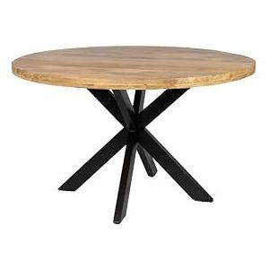 Thom - Eettafel - Rond - Bruin - Massief Hout - Metalen Kruispoot