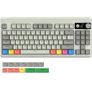 QPSJXN Draadloos mechanisch toetsenbord met OLED-display, draaibaar, wiegschakelaars (retro grijs)