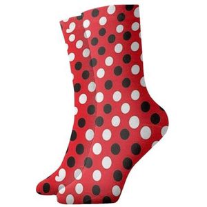 UVBDF Rode Witte Stippen In te ademen Comfort Sokken, Vochtafvoerende Zachte Sokken voor Dagelijks Dragen en Sportschool