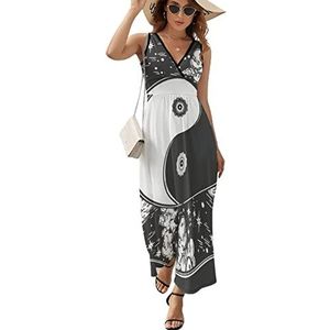Moon Cloud Yin Yang casual maxi-jurk voor dames V-hals zomerjurk mouwloze strandjurk XL