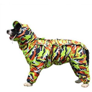 Patchwork regenjas voor honden, hondenregenjas, waterdichte 4-potige regenjas, huisdier, regenjas, hond met afneembare capuchon voor kleine, middelgrote en grote honden (18#, camouflage groen)