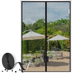 fowong Magnetisch vliegengaas, balkondeur, 200 x 220 cm, versterkte magnetische insectenwerende deur, vliegengordijn voor kelderdeur, terrasdeur, muggennet, klittenbandsluiting, installatie zwart