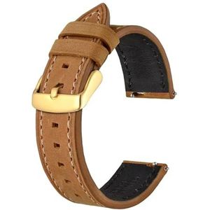 Jeniko Echt Lederen Horloge Armband For Mannen Vrouwen Horloge 18mm 20mm 22mm Quick Release Watcheband Strap Gouden Gesp (Color : Light Brown, Size : 19mm)