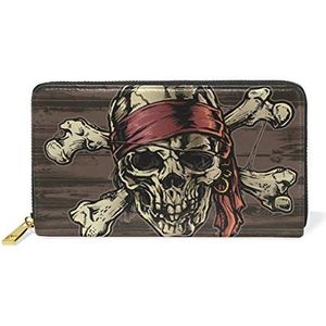 Houten kunst piraat schedel portemonnee echt lederen rits munt telefoon portemonnee koppeling voor vrouwen