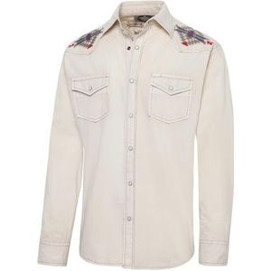 STARS & STRIPES Westernhemd Barney – beige met Azteekse borduurwerk en drukknopen, beige, XXL