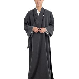 Zen gewaad,Monnik boeddhistisch kostuum gewaden, Traditionele katoenen lange jurk meditatie gewaad unisex, herfst en winter Shaolin monniksjurk, grijs, 45 (Color : Grey, Size : 36)
