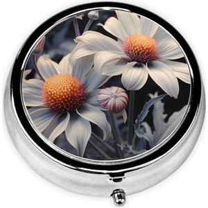 Pillendoos 3 compartimenten ronde pillenorganisator moderne bloemen schilderij pillenetui voor portemonnee draagbare reizen pillendoos metalen kleine pillencontainer voor dagelijkse geneeskunde