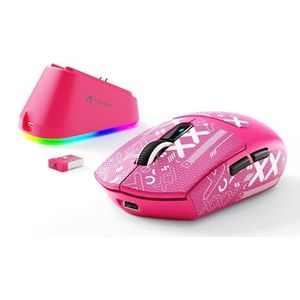 MAMBASNAKE x ATTACK SHARK G3PRO Gaming Muis met Magnetisch Oplaadstation, BT/2.4G Draadloos/Draadloos, PixArt PAW3311 Gaming Sensor, 59g Lichtgewicht, 25000 DPI LIGHTSPEED Gamer-Berry Rood + Tape