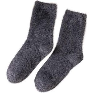 Winter Warme Zachte Fluffy Bed Sokken Effen Kleur Dames Thuis Vloer Pantoffel Nerts Dikke Fleece Sok Winter Laarzen Sok(Dark Grey)