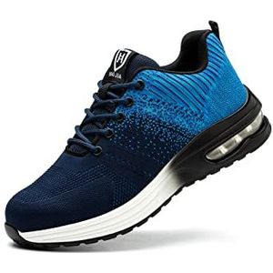 Veiligheidsschoenen, Heren Stalen Neus Schoenen Trainers, Werkschoenen, Mannen Lichtgewicht Ademend Beschermende Werk Industriële Schoenen voor Productie, Blauw, 41.5 EU