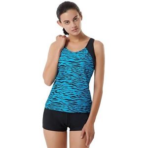 LULUWINGX Vrouwen Tankini Badpak Racerback Badpak Atletische Zwemkleding met Boyshorts UPF 50+ Wave Zwart(X-Small)