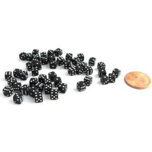 50 Six Sided D6 5mm .197 Inch Die Small Tiny Mini Miniature Black Dice