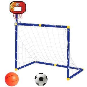 LOVIVER Basketbalring met voetbaldoel voor kinderen, indoor outdoor voetbaldoel basketbalbordset, eenvoudige montage, Rood