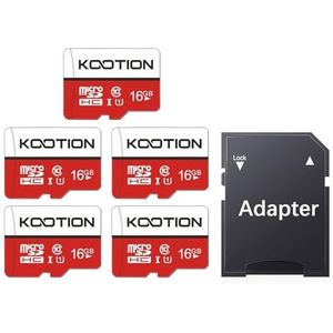 KOOTION 5-Pack 16GB Micro SD-kaart Klasse 10 Micro-SDXC geheugenkaart UHS-I, High Speed Flash TF-kaart voor beveiligingscamera/smartphone/drone/dashcam/tablet/pc, C10, U1, 16 GB, 5 stuks