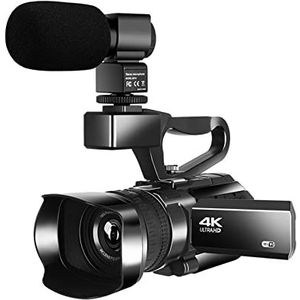 Videocamera, 4K videocamera camcorder wifi 4 8MP VLOGGING CAMERAS for VLOG REPORT 30X ZOOM 3.0Inch TOUCH-scherm IR Nachtzicht recorder(128G SD Card,Nero)
