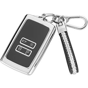 TPU autosleutelhoes voor Renault, 4 toetsen autosleutelhoes, compatibel met Renault Kadjar Captur koleos Clio Zoe Megane (IV/4) Dacia Duster - zilver