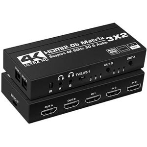 3 In 2 Uit 4K HDMI Matrix Switch Splitter 4K@60HDMI video-extractor met SPDIF en L/R 3,5 mm HDR HDMI2.0-schakelaar 3x2 for PS5 Snelle en stabiele transmissie