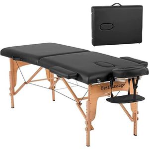 BestMassage® Draagbare massagetafel, PU-leer 28 inch breedte 2 vouwen gezichtstafel spa w/gratis draagtas en hoofdsteun & armsteunen