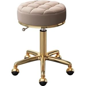 JAVPTAV Drafting Spa Salon Massage Stoel, Verstelbare Draaibare Schoonheidskruk op Wielen met PU Lederen Zitting & Roestvrij Stalen Frame Home Office Krukken (Bruin)
