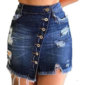 Gewassen geripte spijkerrok voor dames, sexy strakke korte rok met metalen knopen