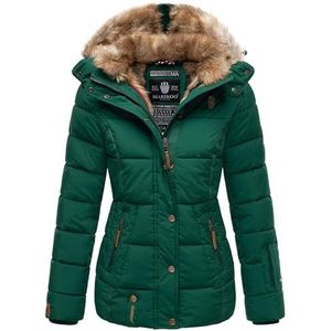 Marikoo B658 Winterjas, voor dames, warm, gewatteerd, met imitatiebont, evergreen, L