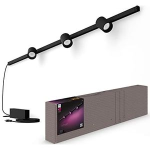 Philips Hue Perifo Railverlichting Muur 3-Spots - Basisset - Duurzame LED Verlichting - Wit en Gekleurd Licht - Dimbaar - Verbind met Bluetooth of Hue Bridge - Werkt met Alexa en Google Home - Zwart
