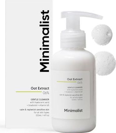 Verem Minimalist Gentle Cleanser 6% Haverextract voor de gevoelige huid, hydraterend, sulfaatvrij, niet-drogend, niet-irriterend, zachte gezichtsreiniging met hyaluronzuur (120 ml)