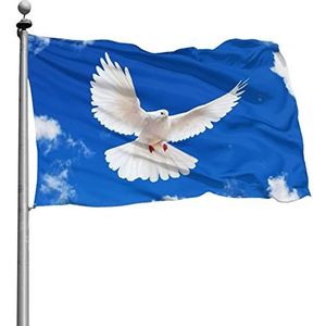 Vlag 90 x 150 cm, Vredesvlag wit vliegend naar de blauwe lucht binnenvlag 2 metalen oogjes buiten/binnen vlag kamerdecoratie boerderijvlag, voor festival, feesten, college slaapzaal