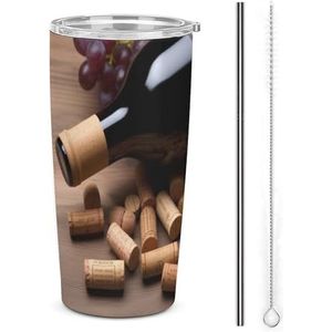 AQRJLPM Wijnfles kurken druiven auto beker roestvrij staal beker met rietje en deksels lekvrij geïsoleerde roestvrij staal reizen koffiemok pobtable voor koude warme dranken camping