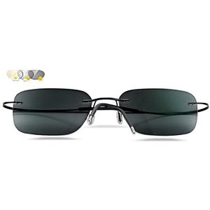 LGQ Randloze kleur veranderende leesbril, outdoor zonnebril, ultralichte titanium legering frame diopter +1.00 tot +3.00, zwart+1.50
