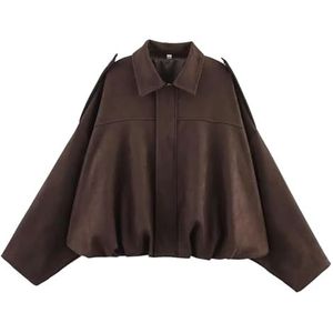 Jas Dames Leren Korte Blouson Imitatieleer Motorfiets Koord Mode Jas Bikerjack Damesjassen(Coffee brown,L)