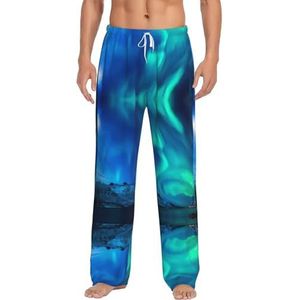 Northern Lights Lange loungewear voor heren, nachtkleding, pyjamabroek, nachtkleding met zakken en trekkoord, Wit, S