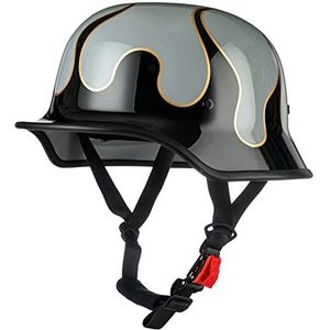 Duitse stijl motorhelmen, volwassenen Vintage open gezicht halve helm DOT goedgekeurde retro schedelkap halve helm voor mannen en vrouwen Street Scooter Cruiser Bromfiets Chopper Decoration