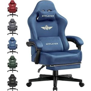 GTPLAYER Gamingstoel, ademende bureaustoel, ergonomisch, hoogwaardige stof, ergonomische pc-stoel, 160° verstelbare rugleuning en uittrekbare voetensteun, blauw