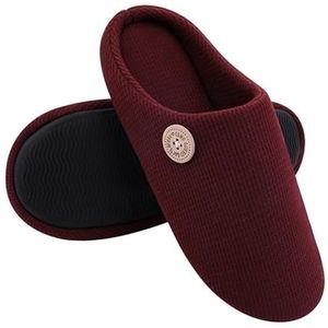 Warme katoenen pantoffels for dames, pluizige huisbontpantoffels for binnen, platte schoenen die zachte pantoffels dweilen (Color : Wine Red, Size : 44-45(10.4-10.6inch))