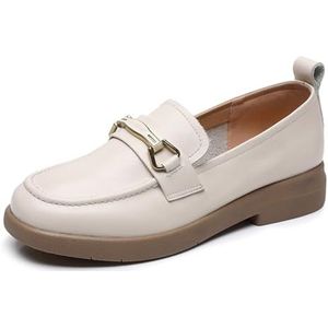 Sekiueo Dames Platform Loafers Instappers Met Dikke Hak Zakelijke Casual Kleding Werkschoenen,Beige,33 EU