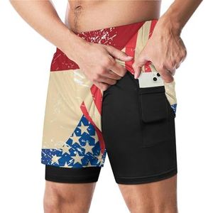 Amerikaanse En Nederland Retro Vlag Grappige Zwembroek Met Compressie Liner & Pocket Voor Mannen Board Zwemmen Sport Shorts