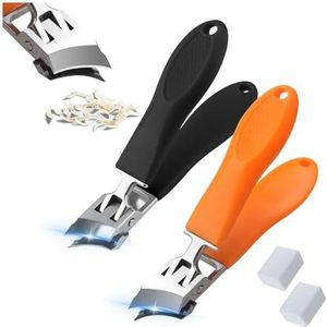 Brede mond spatbestendige diagonale nagelknippers, gebogen nagelknipper voor rug teennagels, 2025 superscherpe grote diagonale roestvrijstalen teennagelknipper voor mannen en vrouwen (oranje+zwart)
