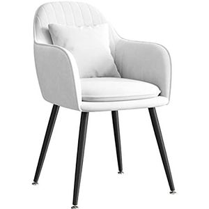 GEIRONV 1 stks fluwelen keukenstoel, for woonkamer slaapkamer appartement make-up stoel met kussen zwarte metalen benen eetkamerstoel Eetstoelen (Color : White)