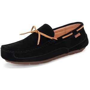 Loafers for heren Schoenen met vierkante neus Effen kleur Suède Vamp Bootschoenen Flexibel Comfortabel Antislip Casual instappers (Color : Black, Size : 40 EU)