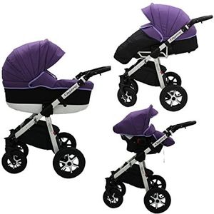 Kinderwagen voor grote ouders, babyzitje en Isofix selecteerbaar Quero by Saintbaby White Purple Black 019 3-in-1 met babyzitje