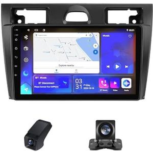 Autoradio,Android 13 geldt voor Ford Fiesta Mk VI 5 Mk5 2002-2008 9 inch HD touchscreen autoradio met draadloze Carplay Android Auto GPS Bluetooth stuurbediening Achteruitrijcamera(NF-1)