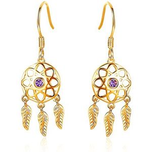 Oorbellen Dream Catcher Drop Earring for Vrouwen 925 Zilver Bulgarije Sieraden Geel Rose Goud Paars Cz Statement Oorbellen (Color : 18k Gold Color)