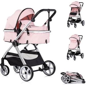 Chipolino Vista combi-kinderwagen, 2-in-1, luiertas, voetafdekking, mand, riem, kleuren: roze