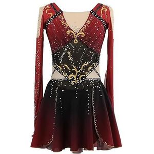 Nnnydjy Professionele Schaatswedstrijddanskleding Zwart Rode Halo Geverfde Kunstschaatsjurken Voor Dames Kristallen Turnpakjes Voor Meisjes,A,11_13Years