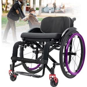Draagbare opvouwbare rolstoel, lichtgewicht aluminium rolstoel, zelfrijdende rolstoel, volwassen gehandicapte vrije tijd alle terrein lichtgewicht opvouwbare sportrolstoel voor gehandicapten, paars