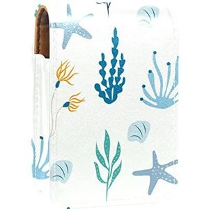 Hand getrokken koraal met zee dieren-01 lipgloss houder lippenstift case draagbare mini lippenstift opbergdoos reizen lippenstift organizer case met spiegel voor vrouwen, Meerkleurig, 9.5x2x7 cm/3.7x0.8x2.7 in