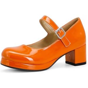 Elegante halfhoge hakken Lolita schoenen vrouwen riemen Mary Janes schoenen meisjes mode rood geel hakken pumps party dansschoenen damesschoenen, oranje, 42 EU