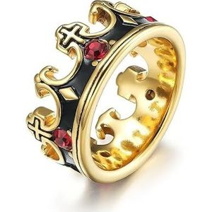 Sieraden Kruis roestvrijstalen kroon met diamanten Ring Vintage handsieraden for heren (Color : Golden, Size : 10#)